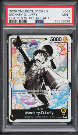 2026 One Piece Starter Deck Egghead Black & White Alt Art Monkey D. Luffy L #ST29-001 PSA 9