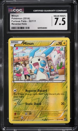 2014 Pokemon XY Furious Fists Reverse Holo Minun #32 CGC 7.5 NRMT+