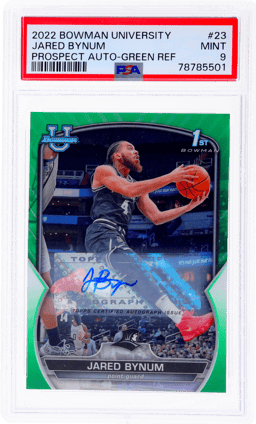 2022 Bowman University Chrome Prospect Autograph Green Refractor Jared Bynum #23 84/99 PSA 9