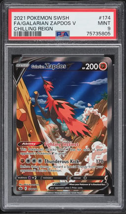 2021 Pokemon Sword & Shield Chilling Reign Full Art Galarian Zapdos V #174 PSA 9 MINT