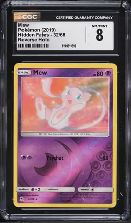 2019 Pokemon Sun & Moon Hidden Fates Reverse Holo Mew #32 CGC 8 NM-MT