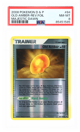 2008 Pokemon Diamond and Pearl Majestic Dawn Reverse Foil Old Amber #84 PSA 8