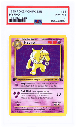 1999 Pokemon Fossil 1st Edition Hypno #23 PSA 8