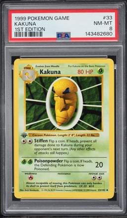 1999 Pokemon Base Set Shadowless 1st Edition Kakuna #33 PSA 8 NM-MT