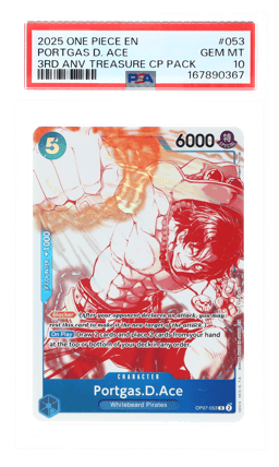 2025 One Piece Promo 3rd Anniversary Treasure Campaign Portgas D. Ace #OP07-053 PSA 10