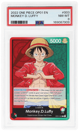 2022 One Piece Romance Dawn Leader Monkey D. Luffy #OP01003 PSA 8