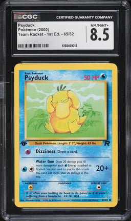 2000 Pokemon Team Rocket 1st Edition Psyduck #65 CGC 8.5 NM-MT+