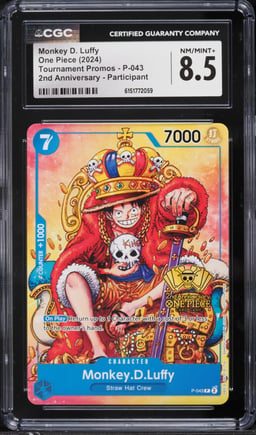 2024 One Piece Promo 2nd Anniversary Participant Alt Art Monkey D. Luffy #P-043 CGC 8.5 NM-MT+
