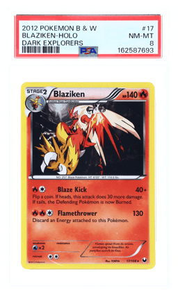 2012 Pokemon Black and White Dark Explorers Holo Blaziken #17 PSA 8