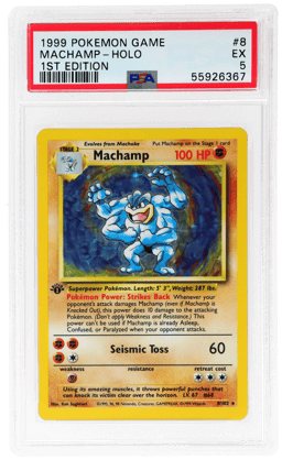 1999 Pokemon Base Set 1st Edition Holo Machamp #8 PSA 5