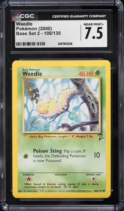 2000 Pokemon Base Set 2 Weedle #100 CGC 7.5 NRMT+