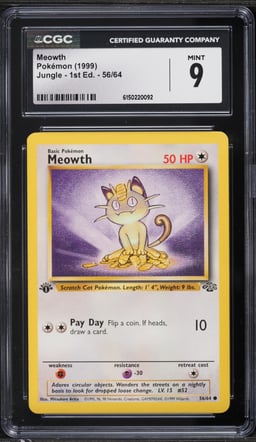1999 Pokemon Jungle 1st Edition Meowth #56 CGC 9 MINT