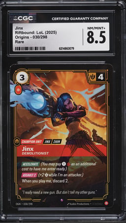 2025 Riftbound League Of Legends LoL Origins Jinx #30 CGC 8.5 NM-MT+