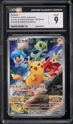 2022 Pokemon Japanese Scarlet & Violet Promo Pre-Order Full Art Pikachu #1 CGC 9 MINT