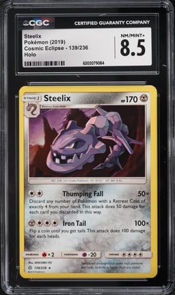 2019 Pokemon Sun & Moon Cosmic Eclipse Holo Steelix #139 CGC 8.5 NM-MT+