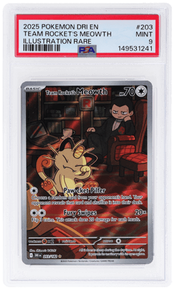 2025 Pokemon Scarlet and Violet Destined Rivals Illustration Rare Team Rocket's Meowth #203 PSA 9