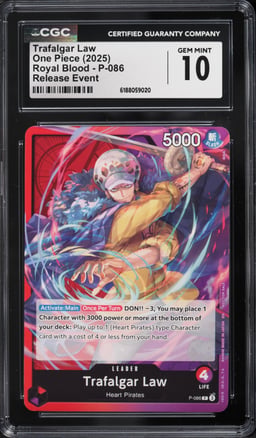 2025 One Piece Royal Blood Release Event Leader Trafalgar Law #P-086 CGC 10 GEM MINT