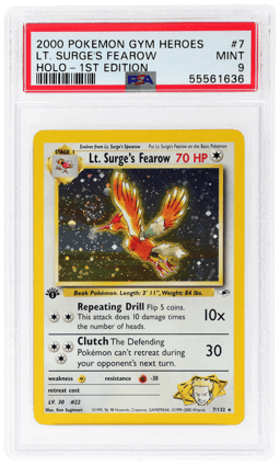 2000 Pokemon Gym Heroes 1st Edition Holo Lt. Surge's Fearow #7 PSA 9