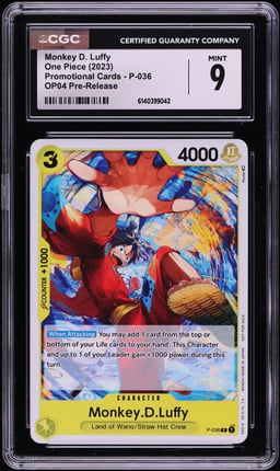 2023 One Piece Promo Kingdoms Of Intrigue Pre-Release Monkey D. Luffy #P-036 CGC 9 MINT