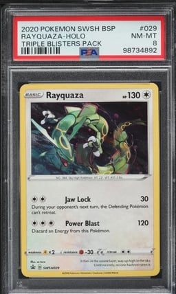 2020 Pokemon SWSH Black Star Promo Triple Blisters Holo Rayquaza #29 PSA 8 NM-MT
