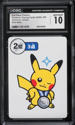 2025 Pokemon Japanese Playing Cards Taruka Blue Back 2nd Place Pikachu CGC 10 GEM MINT