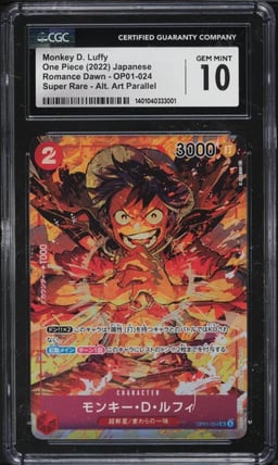 2022 One Piece Japanese Romance Dawn Alt Art Monkey D. Luffy #OP01-024 CGC 10