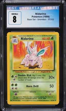1999 Pokemon Base Set Nidorino #37 CGC 8 NM-MT