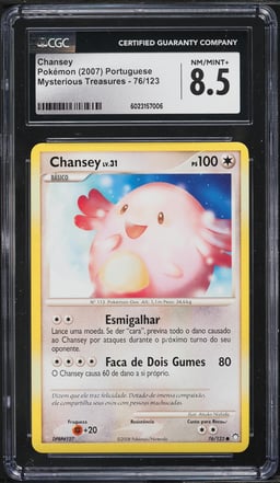 2007 Pokemon Portuguese DP Mysterious Treasures Chansey #76 CGC 8.5 NM-MT+