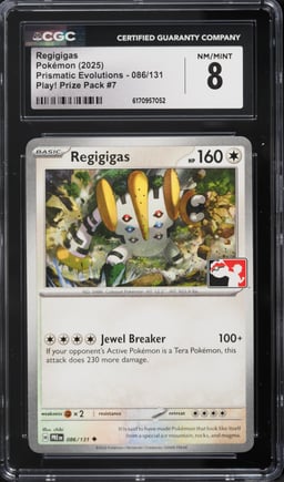 2025 Pokemon Prismatic Evolutions Play! Prize Pack #7 Regigigas #086 CGC 8 NM-MT