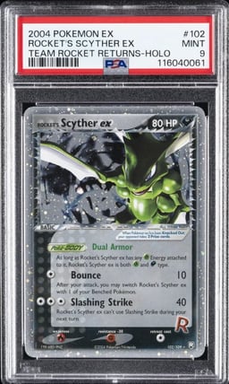 2004 POKEMON EX TEAM ROCKET RETURNS #102 ROCKET'S SCYTHER EX-HOLO PSA 9