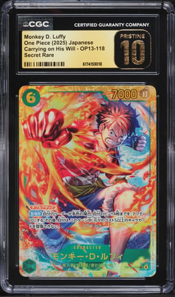 2025 One Piece Japanese Carrying On His Will SEC Monkey D. Luffy #OP13-118 CGC 10 PRISTINE