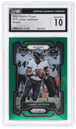 2023 Panini Prizm Prizms Green Lamar Jackson #18 CGC 10