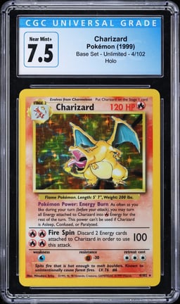 1999 Pokemon Base Set Holo Charizard #4 CGC 7.5 NRMT+