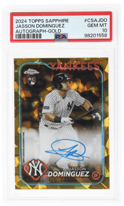2024 Topps Chrome Sapphire Autograph Gold Jasson Dominguez #CSAJDO 15/50 PSA 10