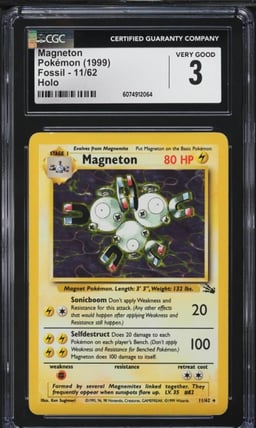 1999 Pokemon Fossil Holo Magneton #11 CGC 3 VG
