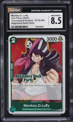 2025 One Piece Tournament Promo Beginners Deck Monkey D. Luffy #ST16-005 CGC 8.5 NM-MT+