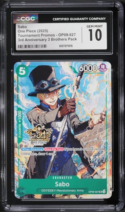 2025 One Piece Tournament Promos 3rd Anniversary 3 Brothers Pack Sabo #OP09-027 CGC 10 GEM MINT