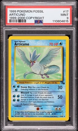 1999 Pokemon Fossil '00 Copyright Articuno #17 PSA 9 MINT