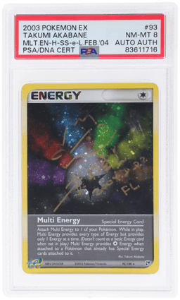 2003 Pokemon Ex Sandstorm Multi Energy Holo Signed Takumi Akabane #93 PSA 8