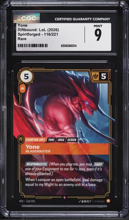 2026 Riftbound League Of Legends LoL Spiritforged Yone #116 CGC 9 MINT
