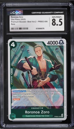 2025 One Piece Premium Booster Best Volume 2 Roronoa Zoro #PRB02-006 CGC 8.5 NM-MT+