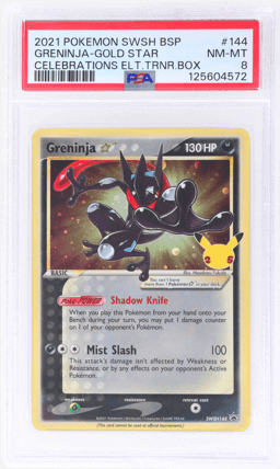 2021 Pokemon Sword and Shield Black Star Promo Celebrations Elite Trainer Box Greninja Gold Star #SWSH144 PSA 8
