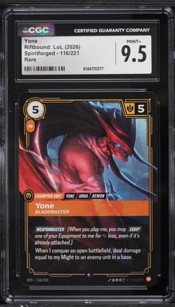 2026 Riftbound League Of Legends Spiritforged Yone #116 CGC 9.5 MINT+