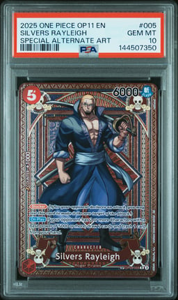 2025 ONE PIECE OP11-A FIST OF DIVINE SPEED 005 SILVERS RAYLEIGH SPECIAL ALTERNATE ART PSA 10