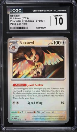 2025 Pokemon SV Prismatic Evolutions Poke Ball Reverse Holo Noctowl #78 CGC 10 GEM MINT