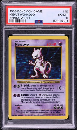 1999 Pokemon Base Set Shadowless Holo Mewtwo #10 PSA 6 EXMT