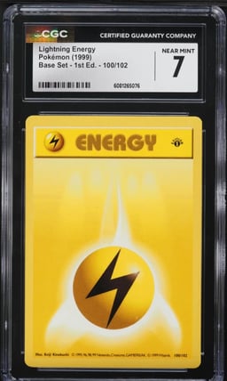1999 Pokemon Base Set Shadowless 1st Edition Lightning Energy #100 CGC 7 NRMT