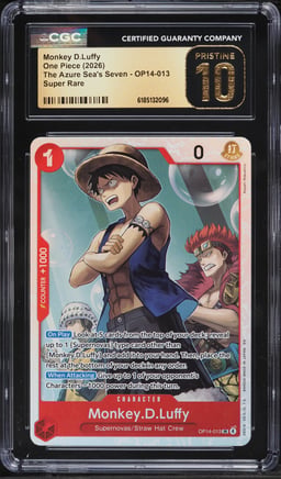 2026 One Piece The Azure Sea's Seven SR Monkey D.Luffy #OP14-013 CGC 10 PRISTINE