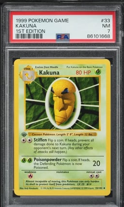 1999 Pokemon Base Set Shadowless 1st Edition Kakuna #33 PSA 7 NRMT