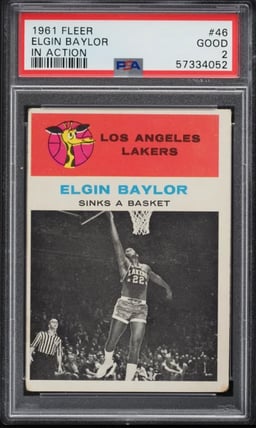 1961 Fleer Basketball Elgin Baylor ROOKIE, IN ACTION #46 PSA 2 GD
